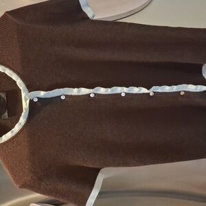 Zara Brown Cardigan with Light Blue Trim XL, but Measures  Medium